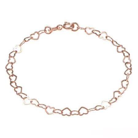 925 Sterling Silver 26cm Rose Gold Plated Heart Link Anklet
