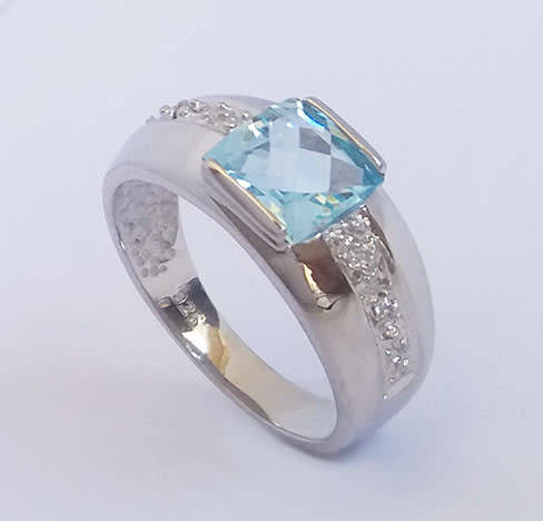 *CD DESIGNER JEWELRY*1.61ctw Natural Topaz and CZ Wedding Band in 925 Sterling Silver*Size 7.5*