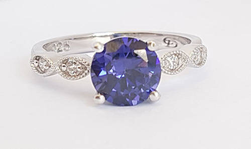 *CD DESIGNER JEWELRY* CZ Tanzanite Ring in Silver- Size R