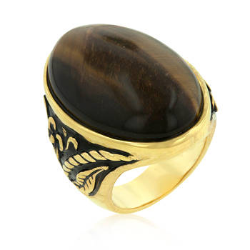 Polished Tiger's Eye & Floral Design Dress Ring Size 6-10