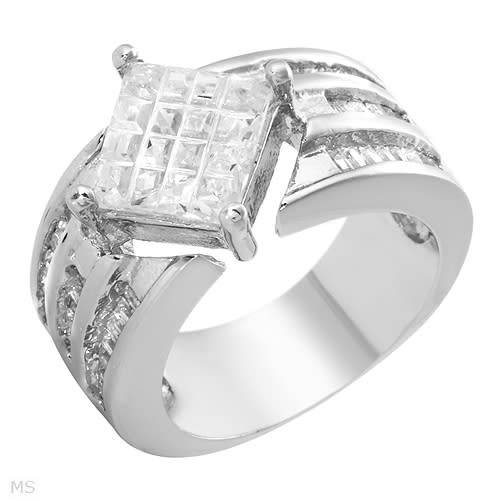 7.70ctw Cluster Princess CZ Silver Ring  - Size 7
