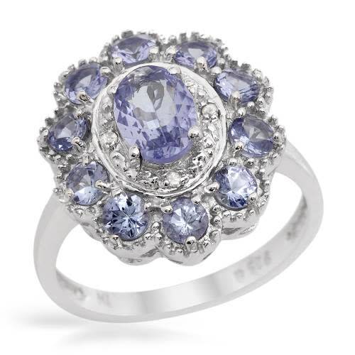 1.77ctw Natural Tanzanite and Diamond Dress Ring in 925 Sterling Silver- Size 7