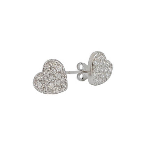 *Genuine 925 Sterling Silver* Heart with CZ`s Stud