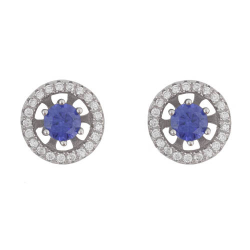 0.50ctw Purple Tanzanite CZ Stud Earrings with Halo in 925 Sterling Silver