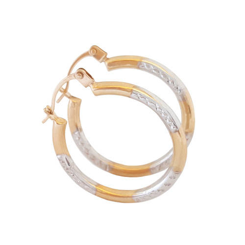 9ct Two Tone Gold Patterned Hoop Earrings