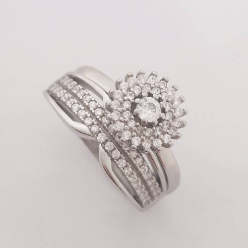 Sterling silver Halo CZ Ring Set - Size 7.75