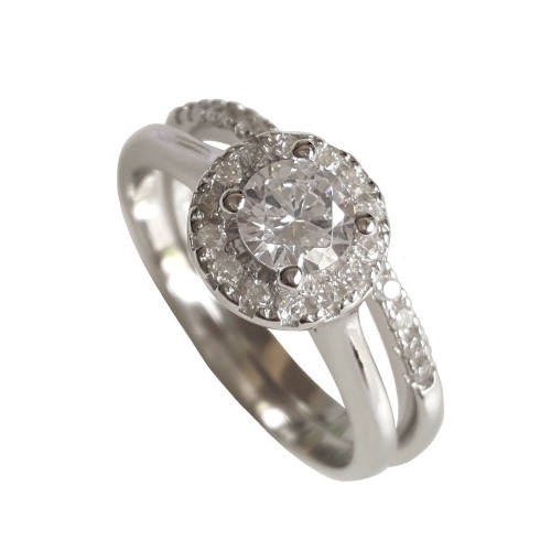 CZ Halo Solitaire with band in Silver- Size 8/ 9