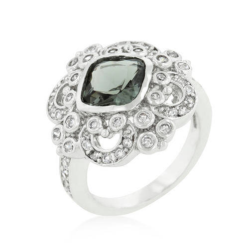 **GORGEOUS Simulated Smokey and SPARKLING CZ Filigree Dress Ring**Size 9/10**