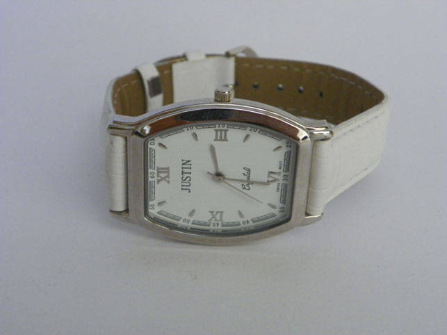 White Genuine Leather Strapped Men`s Watch