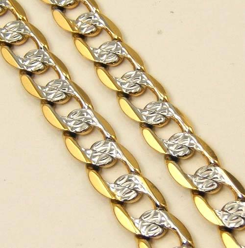 9mm GOLD CURB TWO TONE NECKLACE WITH LOBSTER CLASP