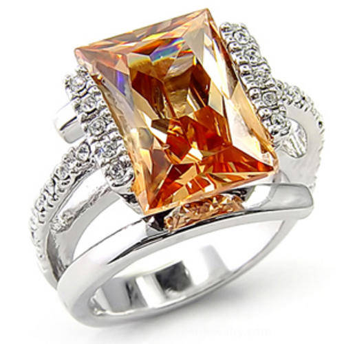 **GORGEOUS**Rhodium Plated Champagne CZ Cocktail Ring**Size 7-10*