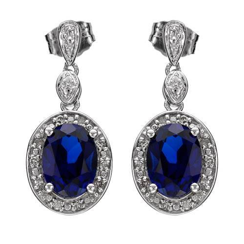 **SPARKLING**3.35ctw Diamond and CR Sapphire Drop Earrings in 925 Sterling Silver***