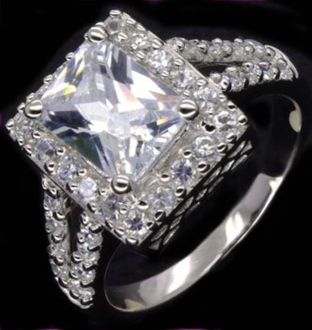 925 Sterling Silver Simulated Emerald Cut CZ Ring- Size 8.25