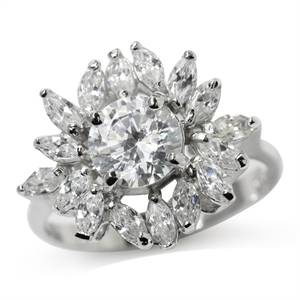 2.40ctw Flower Design Promise Ring in 925 Sterling Silver Size 8