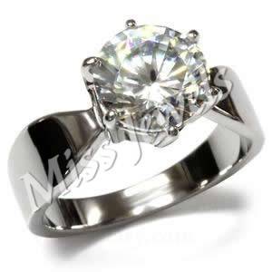 Stainless Steel Solitaire 3.00ct Round CZ Engagement Style Ring**Size 5-9