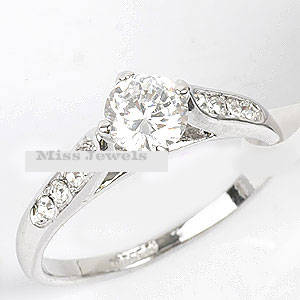White Gold PLATED, Solitaire Style CZ Engagement ring**Sizes 7-9