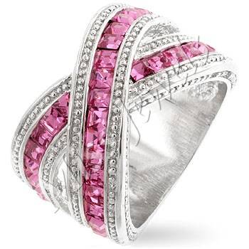 4.75ctw Pink Cubic Zirconia Cross Over design dress ring- Size 5-10