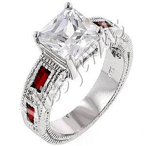 Simulated Ruby and Diamond Costume Engagement Style Ring- Size 5-10
