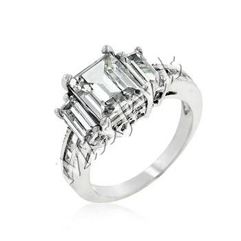 5.10ctw Emerald Cut Triplet Engagement Ring- Size 5/6/8/9/10