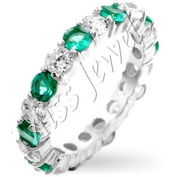 2.5ctw Simulated Diamond and Emerald Eternity Wedding Band in 925 Sterling Silver- Size 5-10