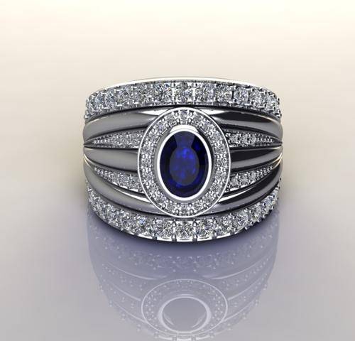 *CD DESIGNER JEWELRY*3.26ctw Simulated Sapphire and CZ 925 Sterling Silver dress Ring*Size R*