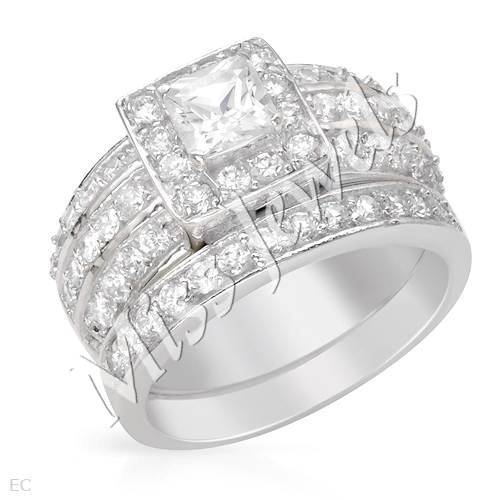 3.80ctw CubicZirconia Wedding Set in 925 Sterling Silver- Size N