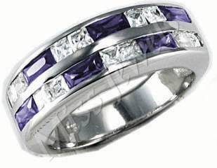 925 Sterling Silver**Dual Channel Simulated Amethyst Wedding/Eternity Ring***Size 8/10**