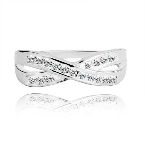 **Sparkling 0.09 ct Cross over style engagement ring in Sterling Silver
