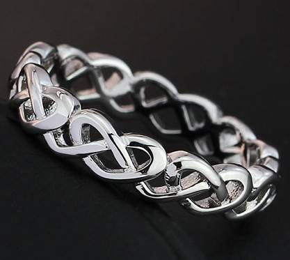 Silver Infinity Heart Eternity Band- Size 6-8