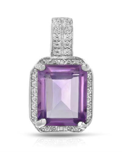 2.82ctw Natural Diamond and Amethyst Pendant in 925 Sterling Silver with a Chain