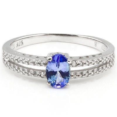 0.47ct Natural Tanzanite Engagement Ring in 925 Sterling Silver- Size O