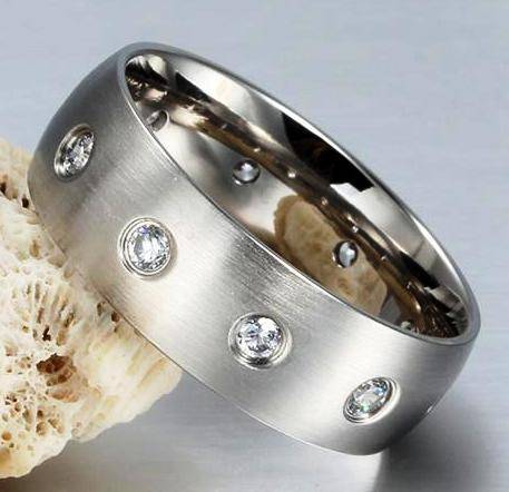 Stainless Steel Men's CZ Wedding Band- Size 9