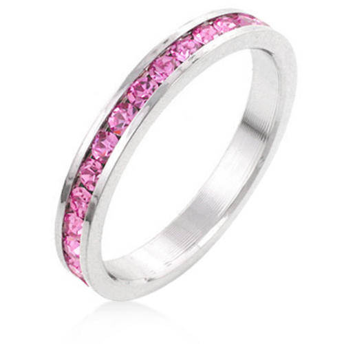 ***STYLISH***Pink Round cut cz Eternity band***Size 8