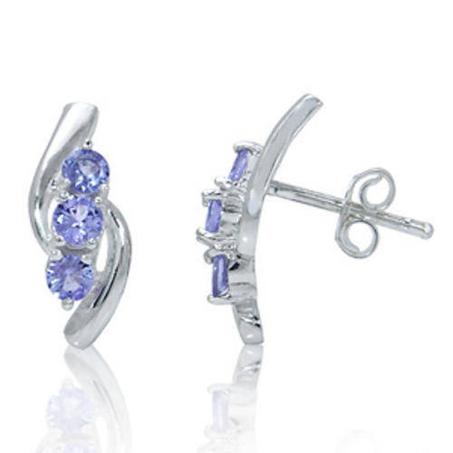 **NEW ARRIVAL**3 Stone Natural Tanzanite**925 Sterling Silver**BEAUTIFUL stud earrings**