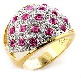 ***LAST CHANCE***Gold Plated Pink & Clear Crystal Dome Ring***Size10**