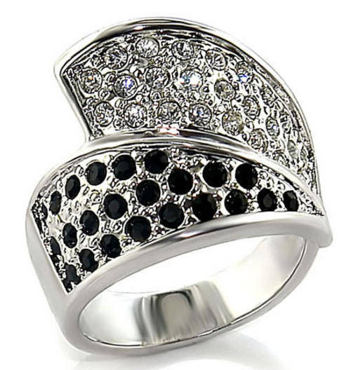 **VOGUE***Modern paved black and clear Swarovski Crystal dress ring***