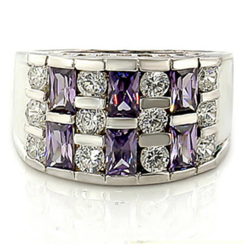 **GORGEOUS**Rhodium Plated Amethyst & Clear CZ Dress Ring**