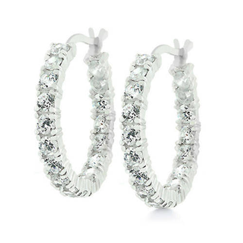 **LAST CHANCE***SPARKLING***Round cut cz 925 Sterling Silver Hoop Earrings***