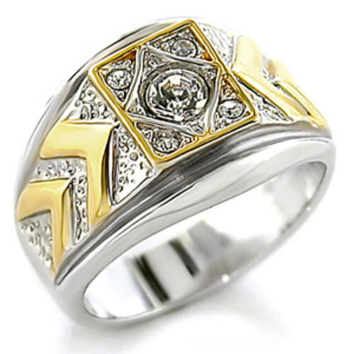 ***NEW SUMMER ARRIVAL****MAGNIFICENT****Men's Two Tone Austrian Crystal Ring**Sizes 9/11/12***