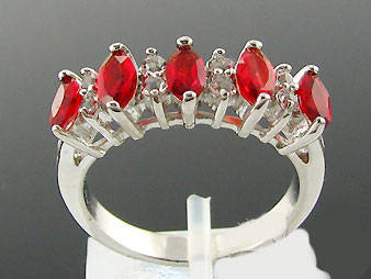 *** Simulated Red Ruby Topaz & White Fine Diamond Dress Ring**Size 6***