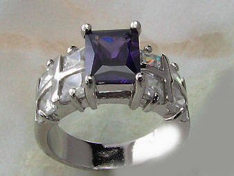**UNIQUELY DESIGNED**Simulated Purple Amethyst & White Fine Topaz**Size 8**