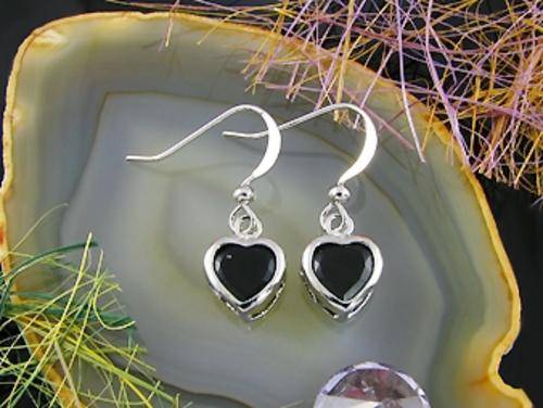 Simulated Black Sapphire Heart Shaped Earrings