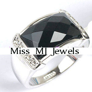 Simulated Black Onyx and Rhinestone Crystal Dress Ring