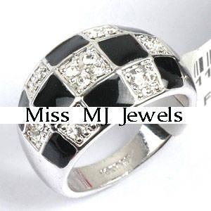 **Onyx and Round Cut Clear CZ Dress Ring**Size 7/9**
