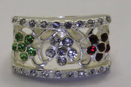 **STUNNING**Fine Silver**Floral Multi-colour CZ Dress Ring***Size 6.5**