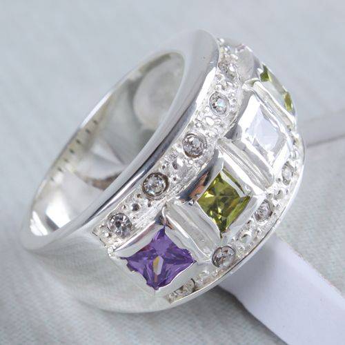 Multi Gemstone Dress Ring in Fine Silver Size 7