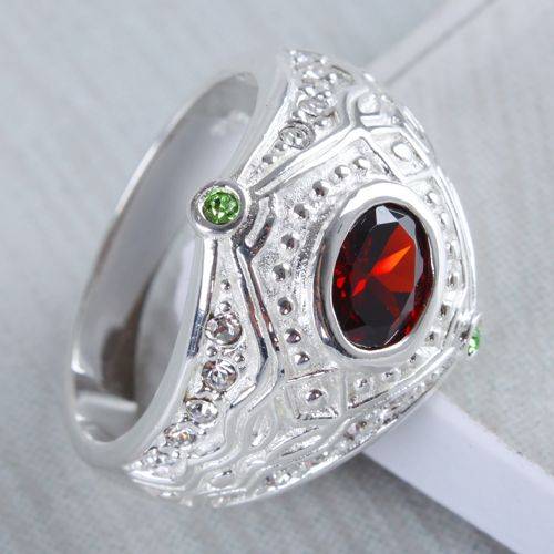 ***GORGEOUS IN RED***Multi Gemstone Dress Ring in Fine Silver**Size 10**