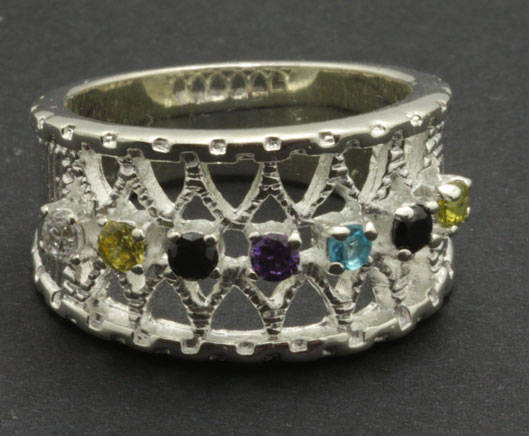 ***GORGEOUS AND FUNKY***Multi Gemstone Dress Ring in Fine Silver**Size 7/8**