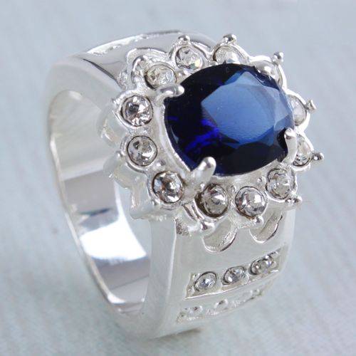 ***ROYAL IN BLUE***Multi Gemstone Dress Ring in Fine Silver**Size 7**