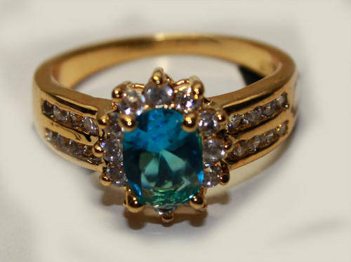**GORGEOUS**14K Yellow Gold Plated Simulated Blue Topaz Engagement Ring**Size 8**